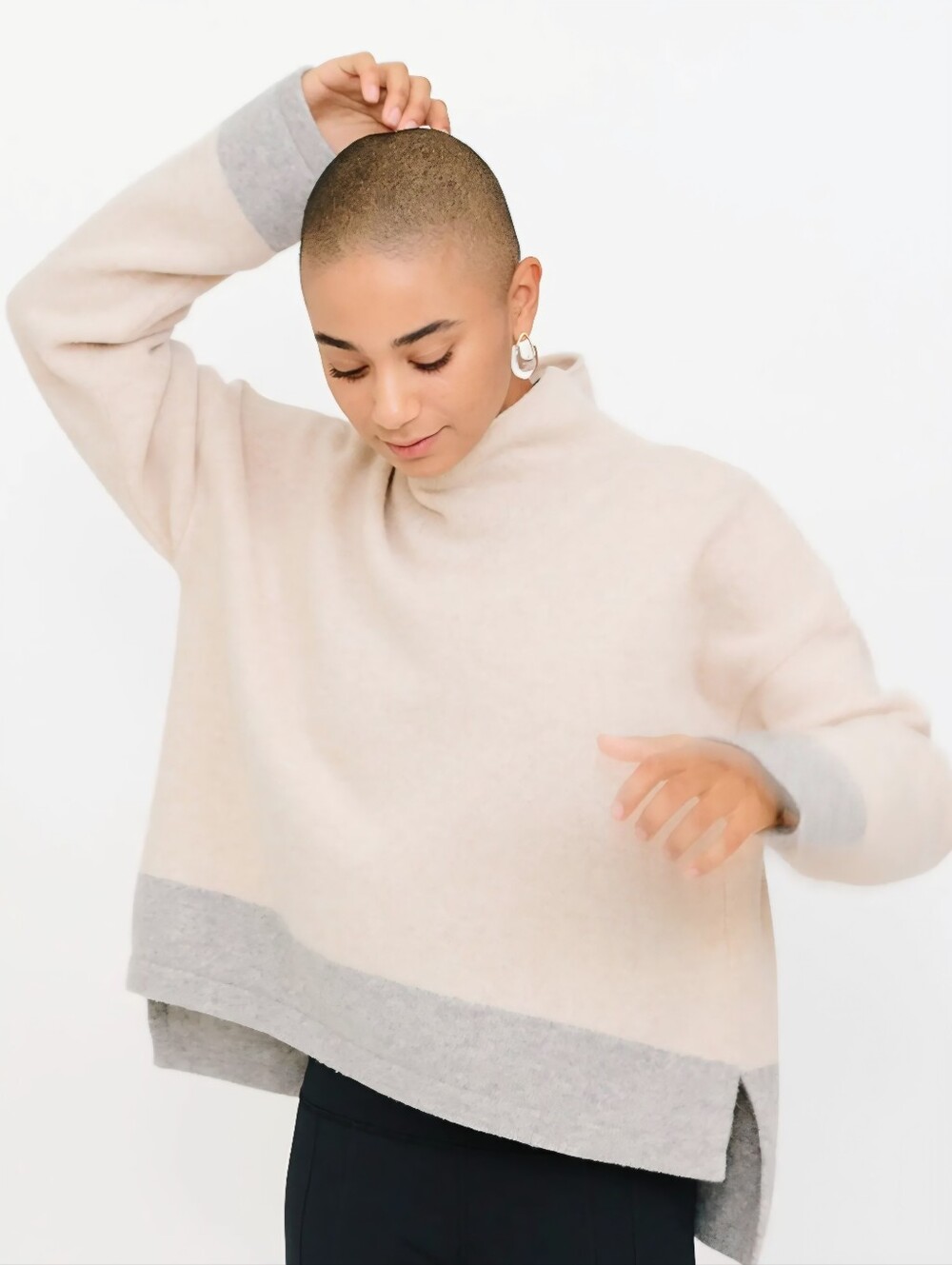 EPOQUE EVOLUTION Essential Pullover 100% Merino Wool Mockneck Hi-Lo Sweater SZ S